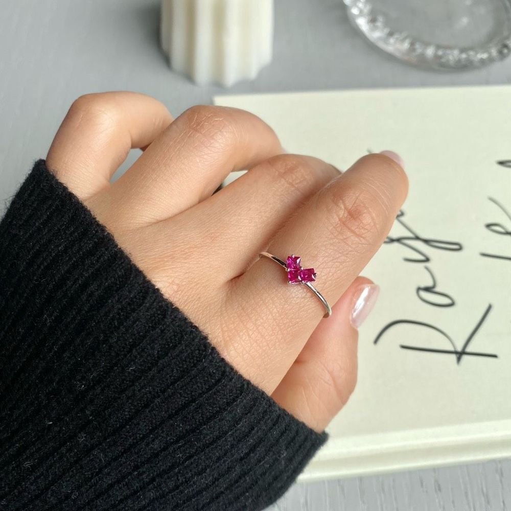 18K White Gold Plated Ruby Heart Stacking Dainty Ring